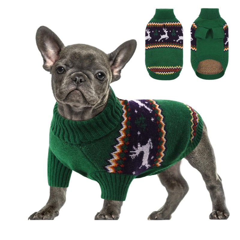 Queenmore Dog Christmas Sweater,Turtleneck Knitted Pullover Xmas Pet Clothes Sweatshirt,Christmas Outfit, Warm Dog Sweaters for Small Dogs Boy Girl,XmasDeer,S - Image 1