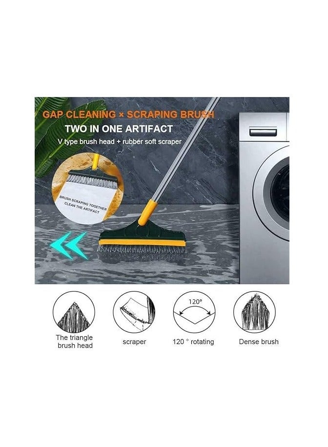 2 in 1 Cleaning Scrub Brush With Wiper,Floor Scrape V-Shape Squeegee for Tub and Tile,Triangular Rotating Long Adjustable Handle for Bathroom,Patio,Kitchen,Garage,Kitchen,Wall and Deck - Image 5