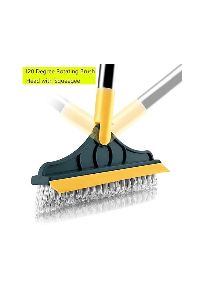 2 in 1 Cleaning Scrub Brush With Wiper,Floor Scrape V-Shape Squeegee for Tub and Tile,Triangular Rotating Long Adjustable Handle for Bathroom,Patio,Kitchen,Garage,Kitchen,Wall and Deck - Image 1