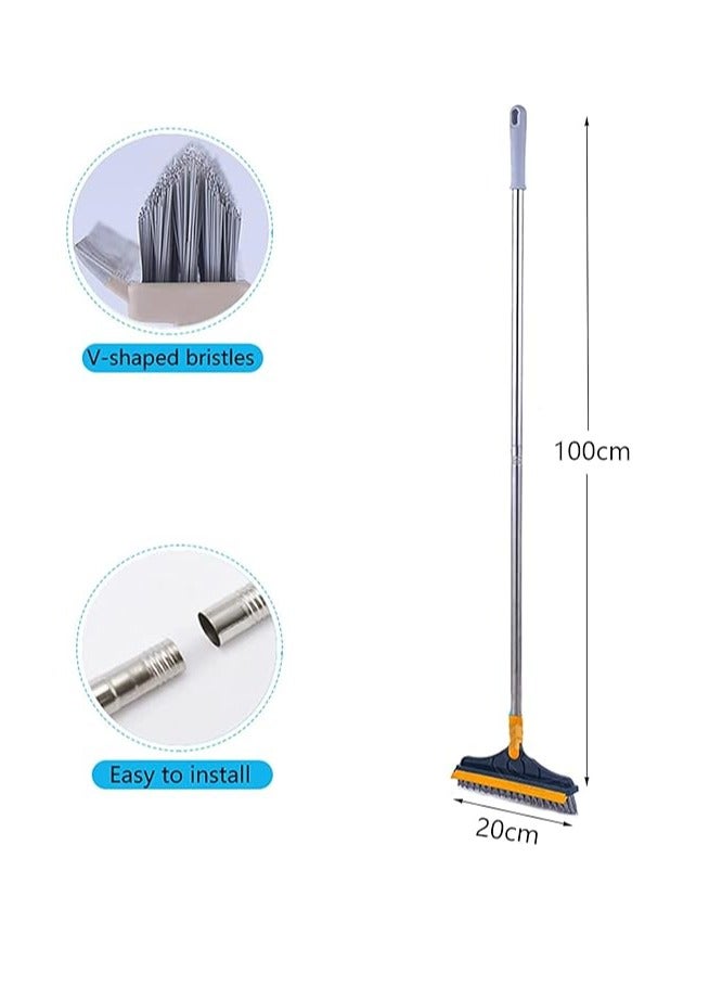 2 in 1 Cleaning Scrub Brush With Wiper,Floor Scrape V-Shape Squeegee for Tub and Tile,Triangular Rotating Long Adjustable Handle for Bathroom,Patio,Kitchen,Garage,Kitchen,Wall and Deck - Image 2