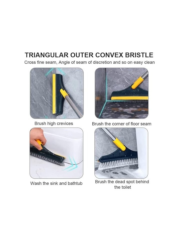 2 in 1 Cleaning Scrub Brush With Wiper,Floor Scrape V-Shape Squeegee for Tub and Tile,Triangular Rotating Long Adjustable Handle for Bathroom,Patio,Kitchen,Garage,Kitchen,Wall and Deck - Image 3