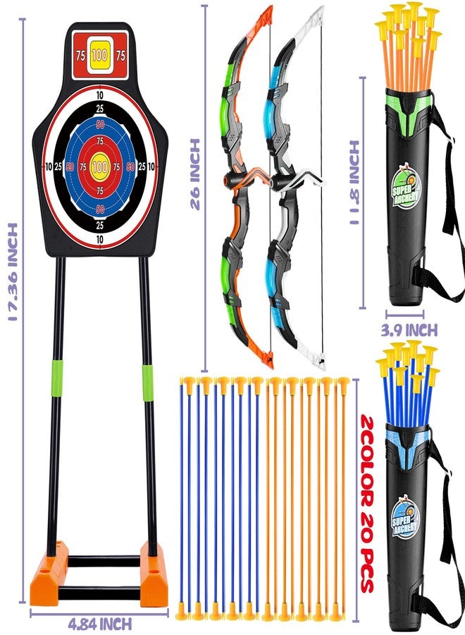 MOEAWS 2 Pack Bow and Arrow Set with Moving Standing Target& 2 Colors 20 Suction Cup Arrows, Light Up Archery Toys for Kids age 4-12 Years Old Boys Girls Indoor and Outdoor, Birthday Gifts Christmas ideas - Image 3