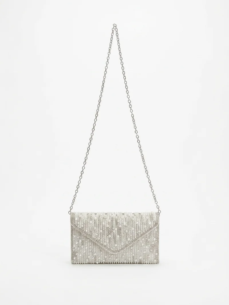 Viny Viny Women's Pearl & Crystal Stripe Envelope Clutch – Embellished Evening Bag