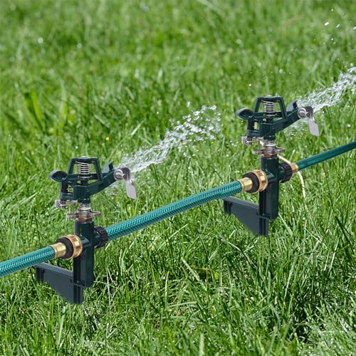 Biswing 2 Pack Impact Sprinkler Head on Metal Step Spike, Heavy Duty Zinc Alloy Lawn Sprinkler, Adjustable Coverage Nozzle on Sturdy Spike Base, 360 Degree Large Area Irrigation, Green - Image 4