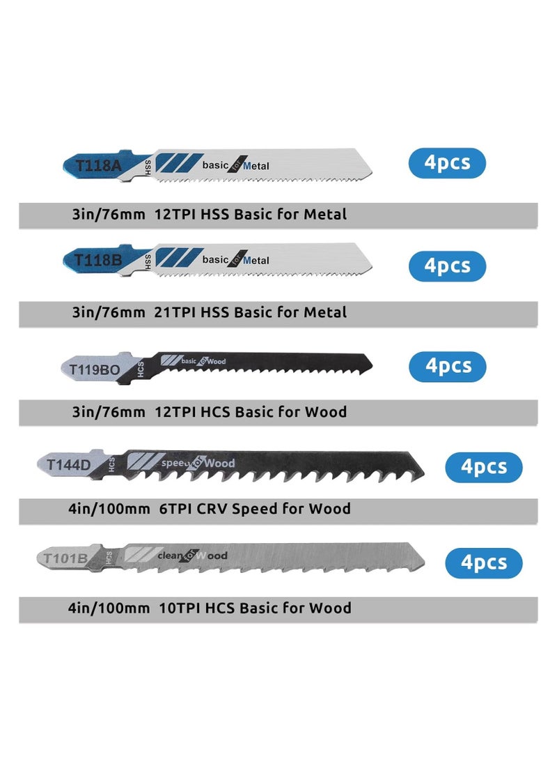 20 Piece T Shank Jigsaw Blades Tool Assortment of Professional T-Handle Jig Saw Blade Kits Multi-Purpose Jig Saw Blades Replacement Set for Wood Pruning Plastic and Metal Cutting - Image 4