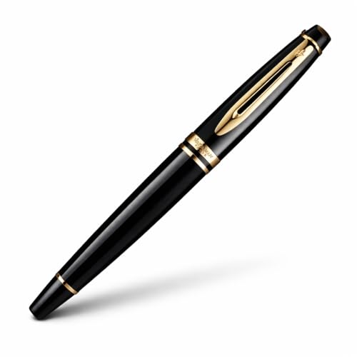 Waterman Expert Gold Trim Fountain Pen, Medium Nib (Black) - Image 1