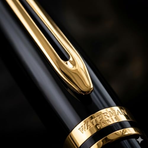 Waterman Expert Gold Trim Fountain Pen, Medium Nib (Black) - Image 3