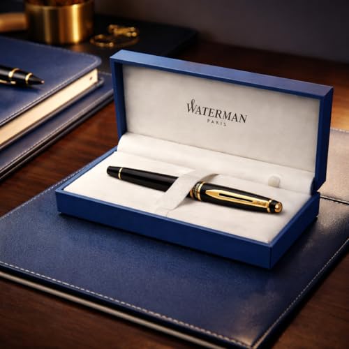 Waterman Expert Gold Trim Fountain Pen, Medium Nib (Black) - Image 4