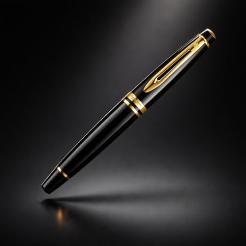 Waterman Expert Gold Trim Fountain Pen, Medium Nib (Black) - Image 5
