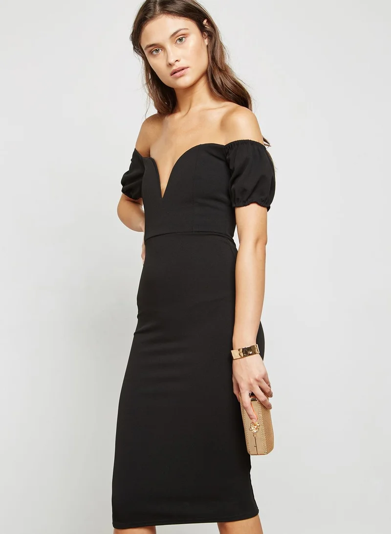 Ginger Plunge Sweetheart Bardot Dress
