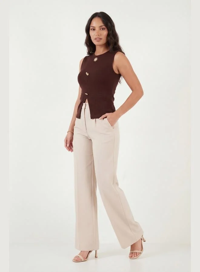 Lela  Lela Fitted Crew Neck Blouse with Accessory Details Women's Blouse 5866475 for Women | Best Price UAE