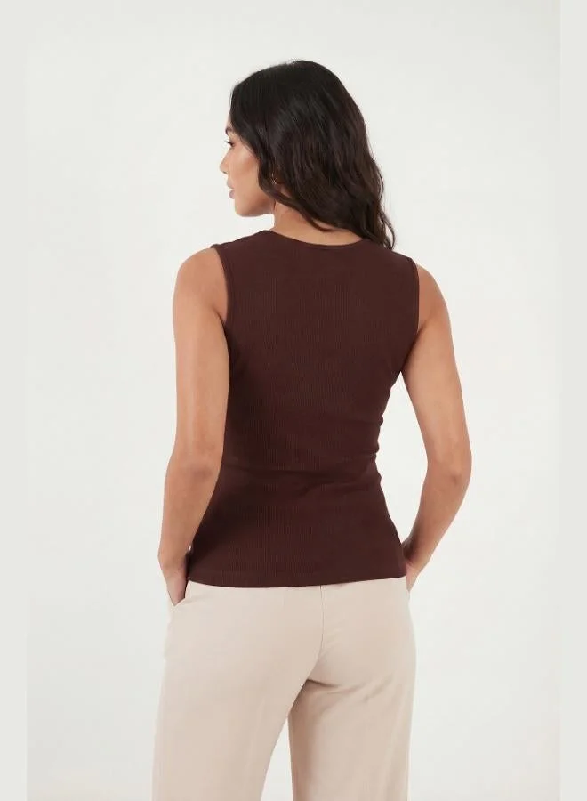 Lela  Lela Fitted Crew Neck Blouse with Accessory Details Women's Blouse 5866475 for Women | Best Price UAE