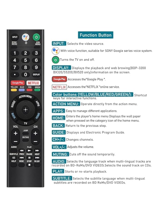 HuHa RMF-TX310U Voice Micphone Replacement Remote Control Applicable for Sony Smart TV and Sony Smart Android TVs,Sony 4K UHD Crystal HDR TV,Sony OLED Ultra HDTV, XBR KDL Series TV  - Image 4