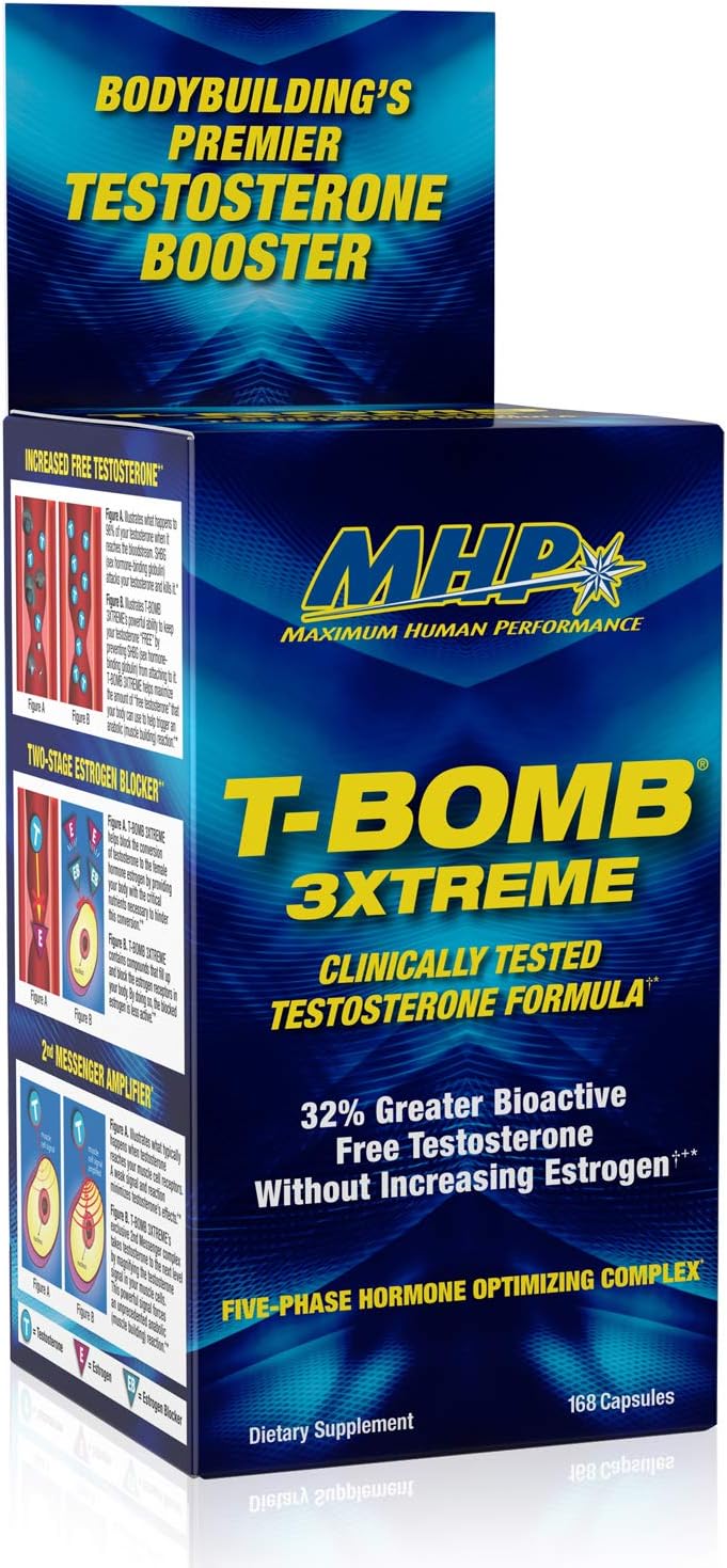 Maximum Human Performance MHP TBomb 3xtreme معزز هرمون التستوستيرون المختبر سريريًا للرجال لزيادة الرغبة الجنسية 168 حبة - Image 1
