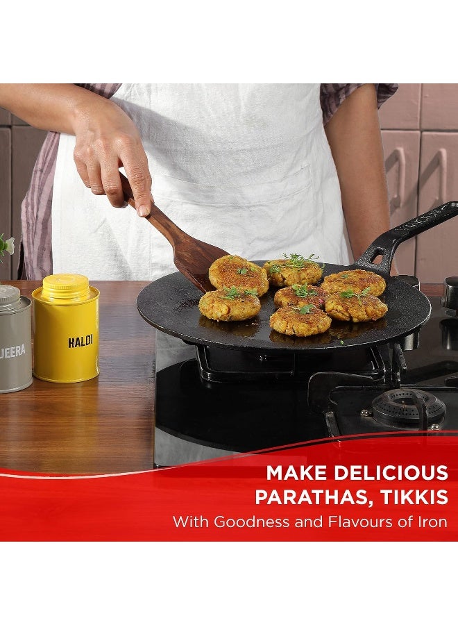 Vinod Legacy Pre-Seasoned Cast Iron Flat Multi Tawa, 30 cm, Induction Friendly, Black - Image 3