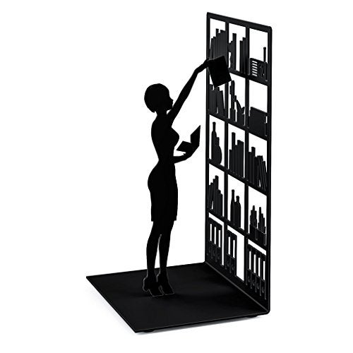 Balvi The Library Metal Bookend – Decorative and Functional Book Holder for Home and Office – Sturdy Black Design with Anti-Slip Bumpers – Ideal Gift for Book Lovers – Sujetalibros - Image 1