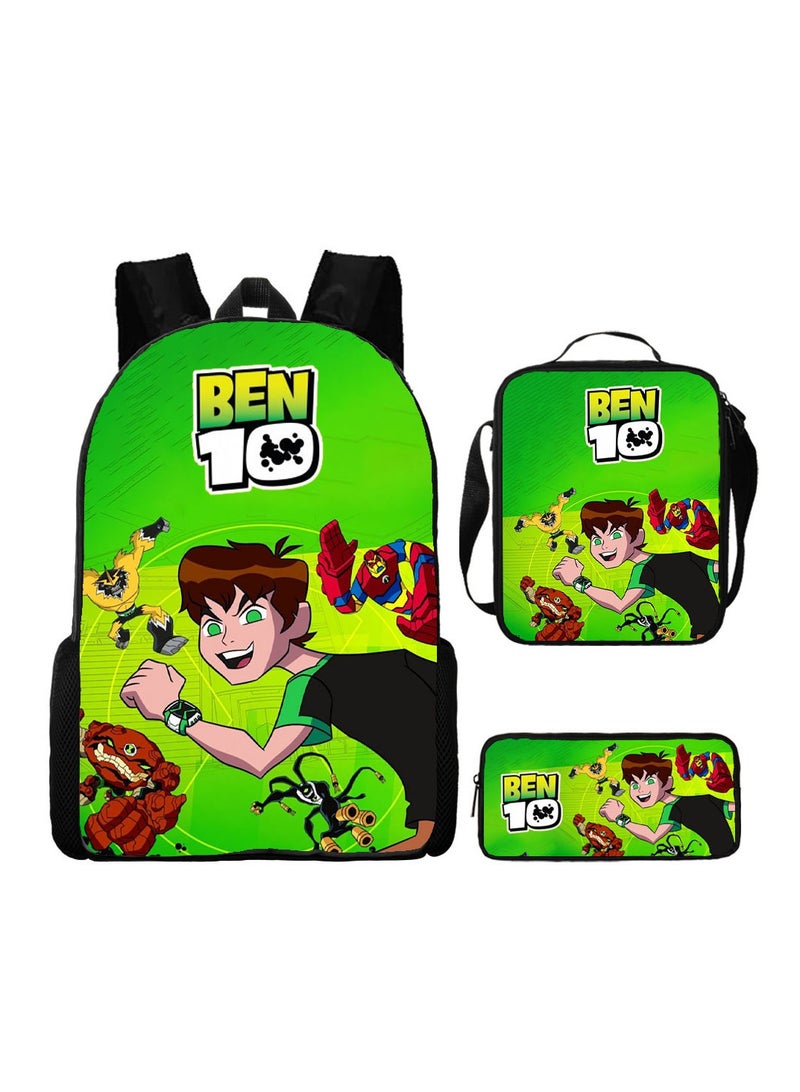 SKT Shiketro Ben 10 Backpack Student Schoolbag Anime Cartoon Backpack Backpack 29*16*42CM + Shoulder Bag 19*6*23CM + Pen Bag 24*7*11CM Three-piece Set - Image 1