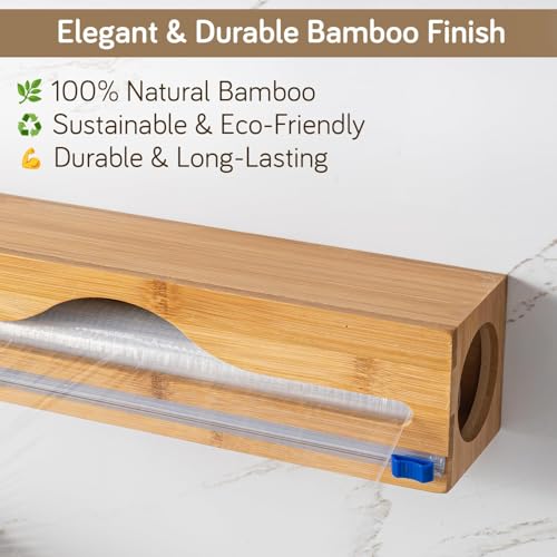 HOKIPO Bamboo Wrap Dispenser – 1 Slot | Foil Paper Cutter for Cling Film, Aluminum Foil & Butter Paper | Wall Mount/Drawer Use (NEW-AR-5785) - Image 5