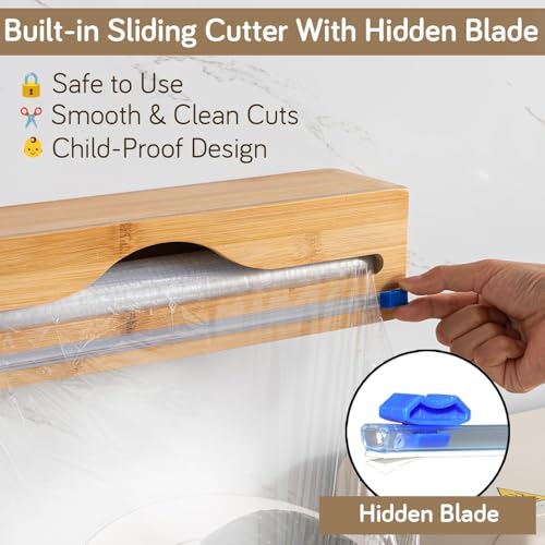 HOKIPO Bamboo Wrap Dispenser – 1 Slot | Foil Paper Cutter for Cling Film, Aluminum Foil & Butter Paper | Wall Mount/Drawer Use (NEW-AR-5785) - Image 3
