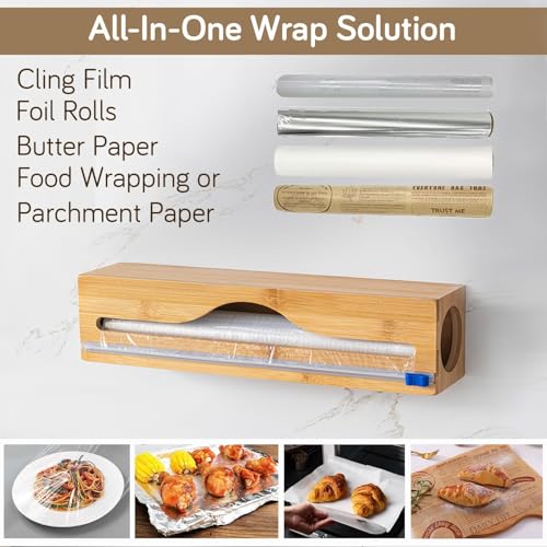 HOKIPO Bamboo Wrap Dispenser – 1 Slot | Foil Paper Cutter for Cling Film, Aluminum Foil & Butter Paper | Wall Mount/Drawer Use (NEW-AR-5785) - Image 2
