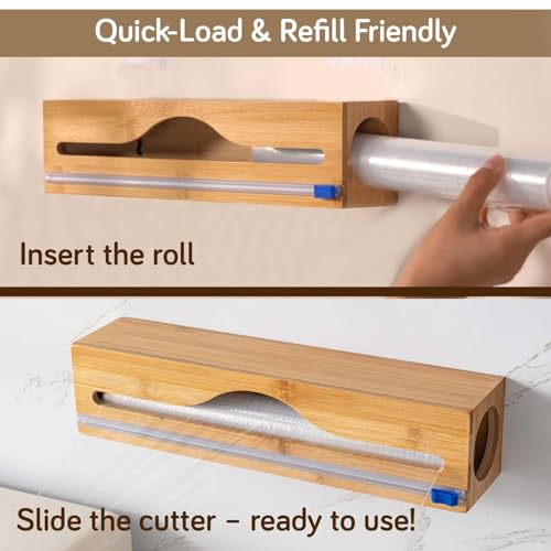 HOKIPO Bamboo Wrap Dispenser – 1 Slot | Foil Paper Cutter for Cling Film, Aluminum Foil & Butter Paper | Wall Mount/Drawer Use (NEW-AR-5785) - Image 4