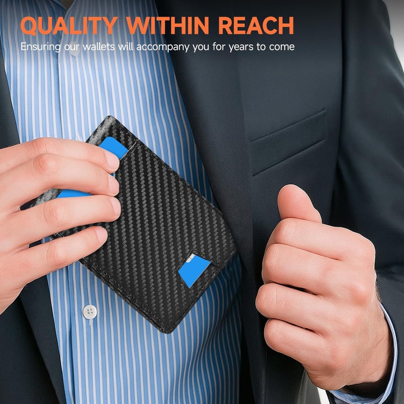 XZVXZV Man Slim Wallet Leather Money Clip RFID Blocking Front Pocket Minimalist Bifold Wallet Thin Credit Card Holder Carbon Black&Blue - Image 5