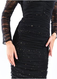 House of Moda Mesh Insert Star Accent Ruched Bodycon Maxi Dress by Styli  - Image 2