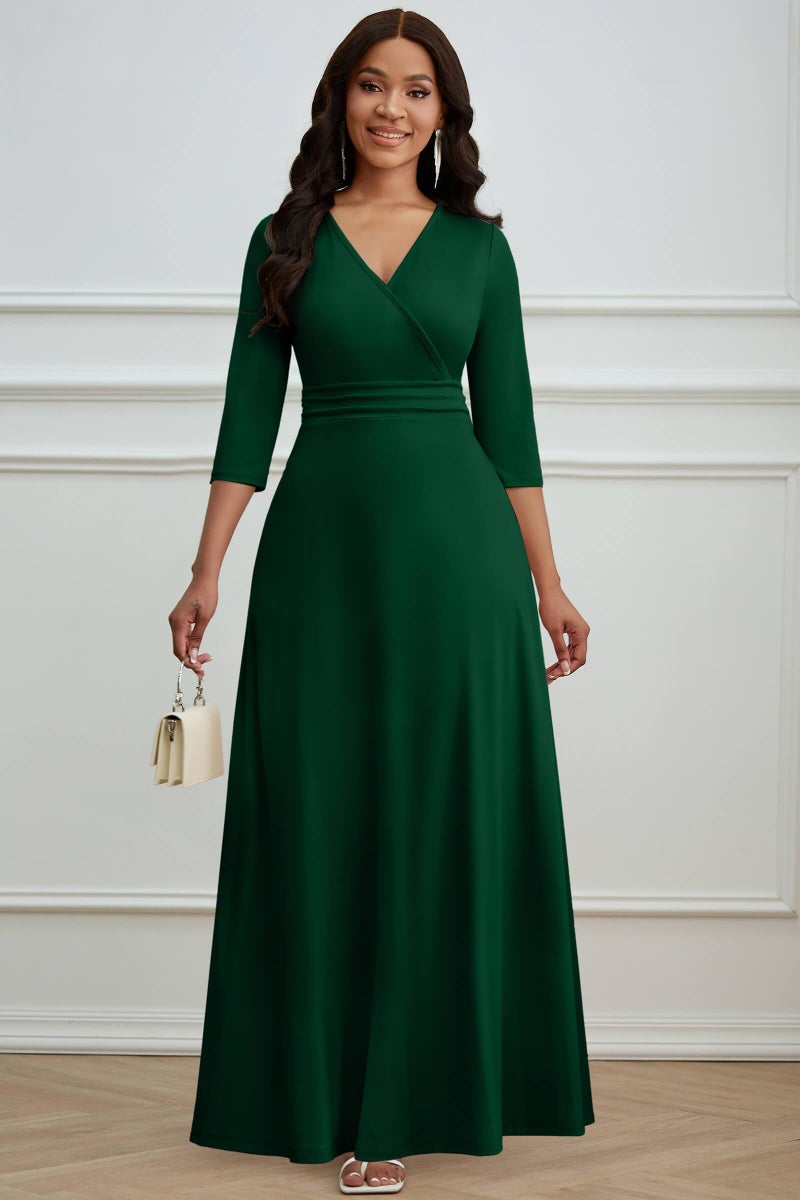 CLOCOR Women's Formal Long Dress Gowns Evening Party High Waist V Neck Wedding Guest Dresses Green XL - Image 4