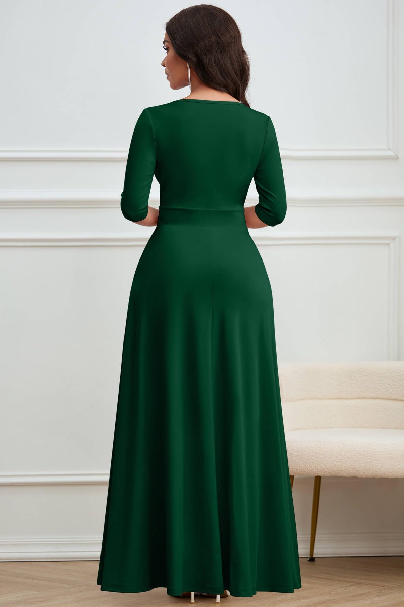 CLOCOR Women's Formal Long Dress Gowns Evening Party High Waist V Neck Wedding Guest Dresses Green XL - Image 5