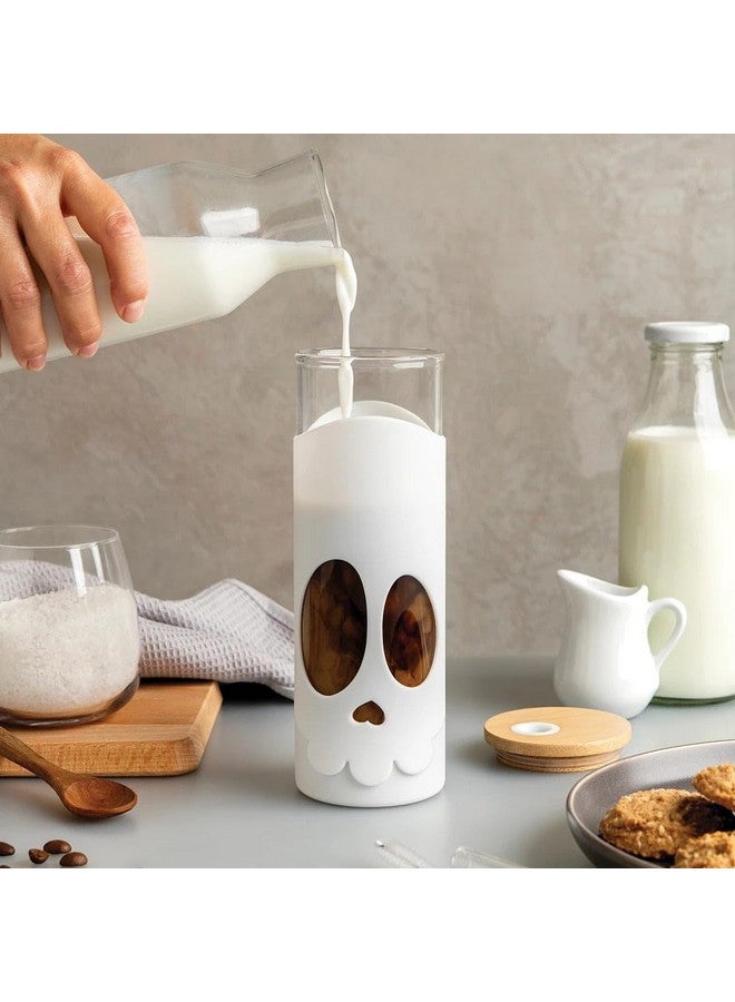 OTOTO NEW Bonesy Glass Tumbler with Straw and Lid - 17oz Cute Water Bottle Tumblers, Goth Accessories, Spooky Gifts, Halloween, Skull Glass Cup with Lid and Straw, Goth Gift (White) - Image 2