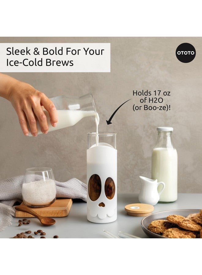 OTOTO NEW Bonesy Glass Tumbler with Straw and Lid - 17oz Cute Water Bottle Tumblers, Goth Accessories, Spooky Gifts, Halloween, Skull Glass Cup with Lid and Straw, Goth Gift (White) - Image 5