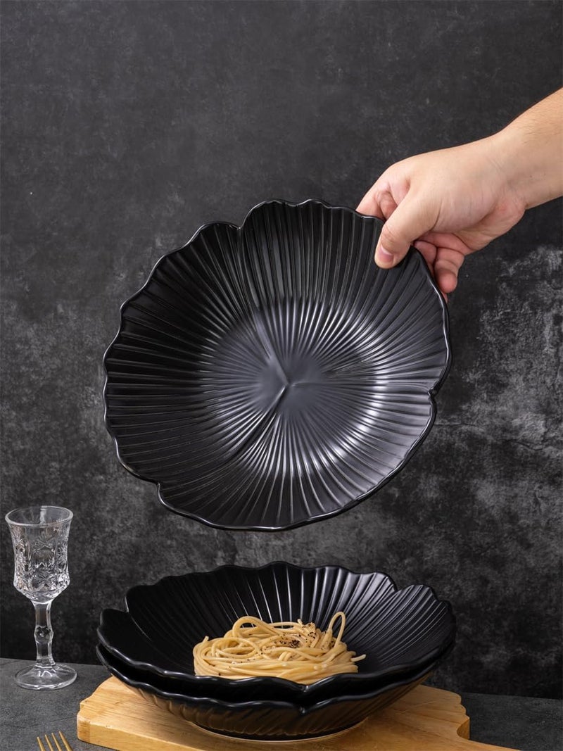 Jusalpha Set of 3Japanese Style Flower Petal Shaped Porcelain Dinner Plates Versatile Circular Serving Plates for Breakfast Salad Steak Dinner PL019 10 Inches Black - Image 2