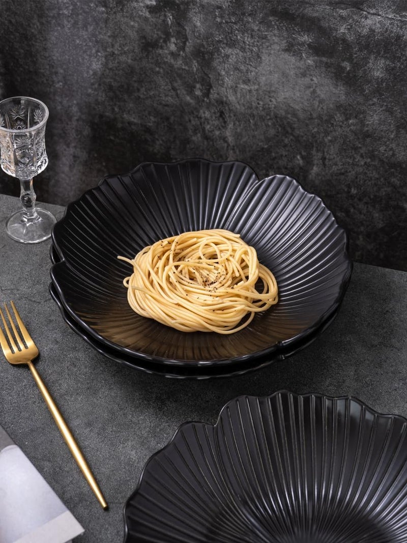 Jusalpha Set of 3Japanese Style Flower Petal Shaped Porcelain Dinner Plates Versatile Circular Serving Plates for Breakfast Salad Steak Dinner PL019 10 Inches Black - Image 3