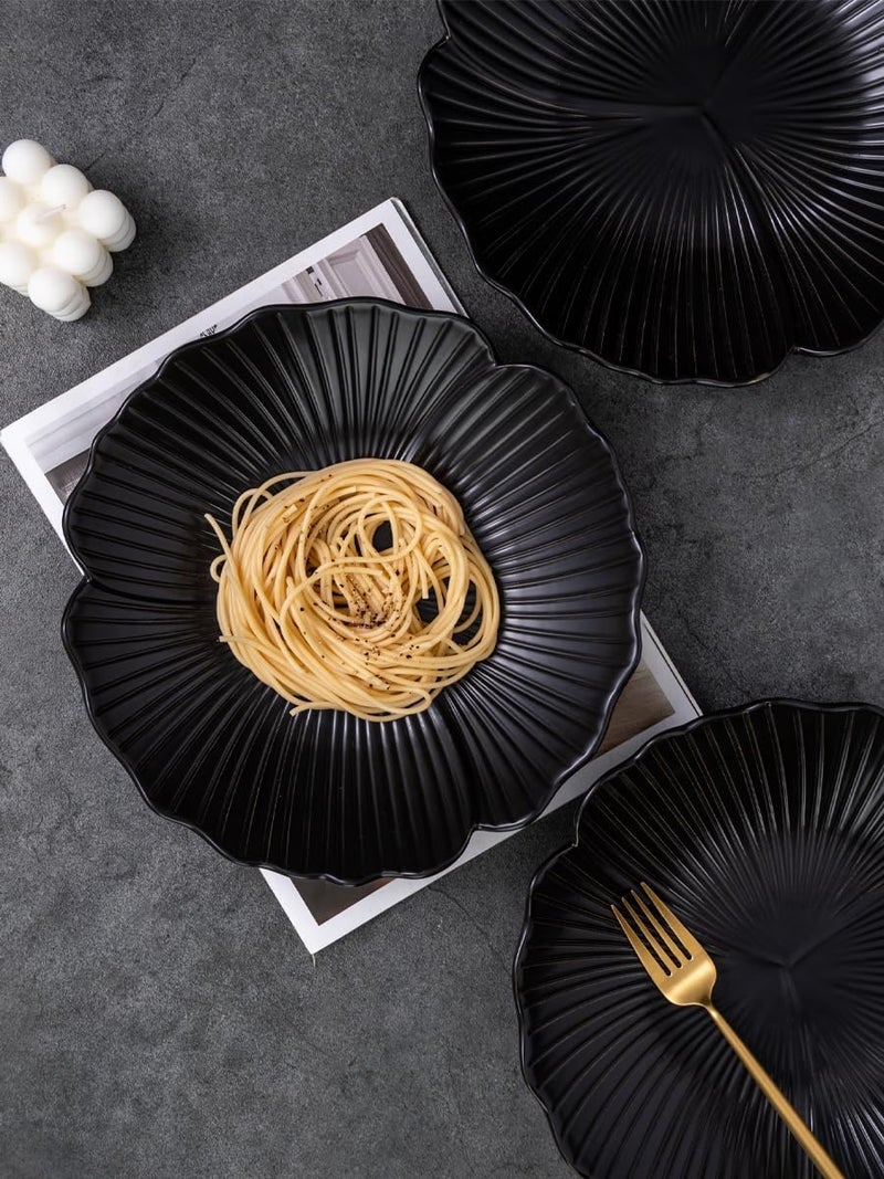 Jusalpha Set of 3Japanese Style Flower Petal Shaped Porcelain Dinner Plates Versatile Circular Serving Plates for Breakfast Salad Steak Dinner PL019 10 Inches Black - Image 5