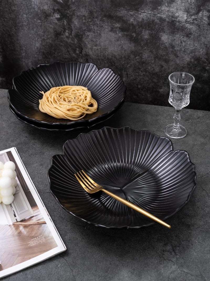 Jusalpha Set of 3Japanese Style Flower Petal Shaped Porcelain Dinner Plates Versatile Circular Serving Plates for Breakfast Salad Steak Dinner PL019 10 Inches Black - Image 4