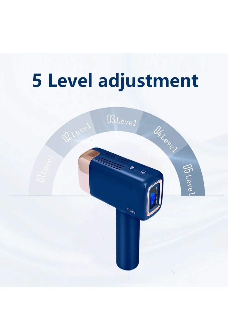 MLAY 2024 Updated T14 Laser Painless Fast Hair Removal Device 3℃ Cold Compress/5-Levels/500000 Pulses Free Gift Gel Dark Blue - Image 3