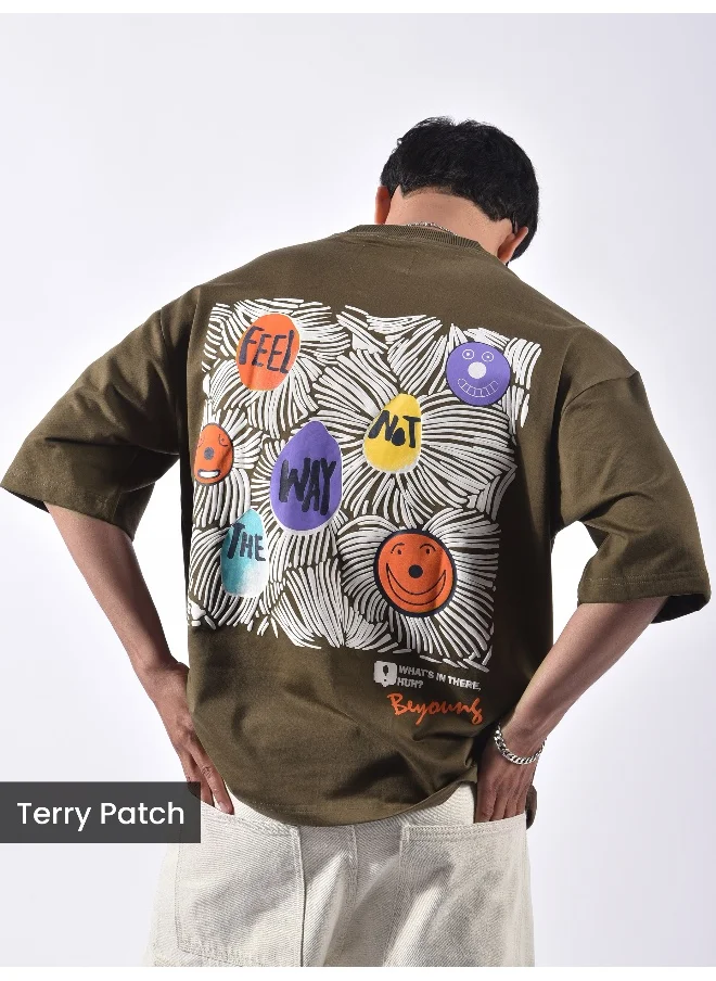 بيونغ Dark Tan Blooming Puff Printed Oversized T-Shirt