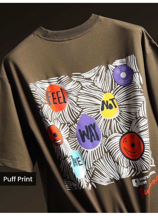 Beyoung Dark Tan Blooming Puff Printed Oversized T-Shirt  - Image 5