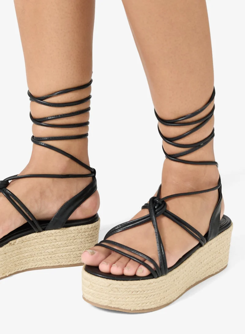 Glamorous black Ankle Strap Espadrille Wedge Sandals for Women | Best Price UAE