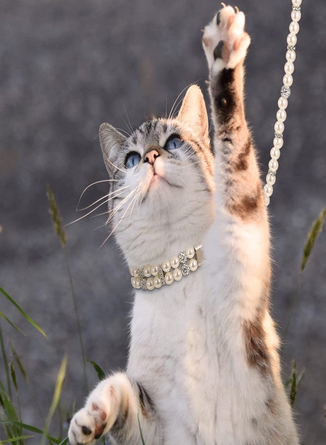 Weewooday 2 Pcs Dog Wedding Collar with Leash Pearl Necklace Collar and Beaded Leash with Lockable Hooks and 2 Rows of Pearls Adjustable for Pet Cat Bridal(Medium) - Image 3