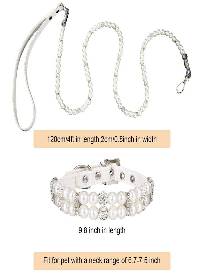 Weewooday 2 Pcs Dog Wedding Collar with Leash Pearl Necklace Collar and Beaded Leash with Lockable Hooks and 2 Rows of Pearls Adjustable for Pet Cat Bridal(Medium) - Image 5