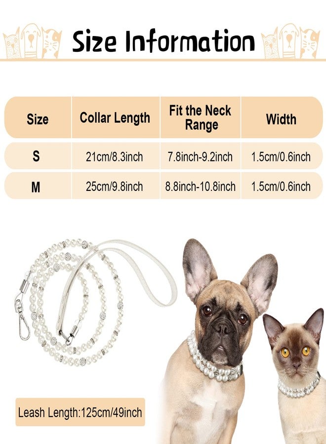 Weewooday 2 Pcs Dog Wedding Collar with Leash Pearl Necklace Collar and Beaded Leash with Lockable Hooks and 2 Rows of Pearls Adjustable for Pet Cat Bridal(Medium) - Image 2