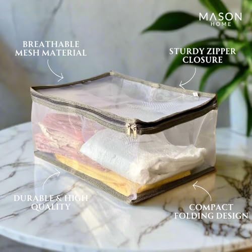 MASON HOME Net/Mesh Lehenga Storage Bag Small - 1pc - L x B x H - 18" x 13" x 9" | Clothes Storage Bag - Wardrobe Organizer with Transparent Window And Zip | Lehengas - Sarees - Delicate Garments - Image 3