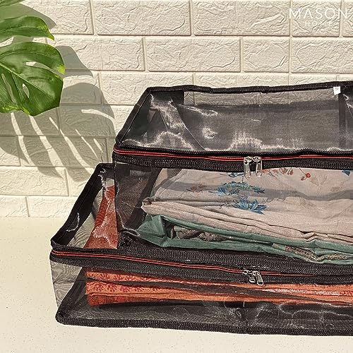 MASON HOME Net/Mesh Lehenga Storage Bag Small - 1pc - L x B x H - 18" x 13" x 9" | Clothes Storage Bag - Wardrobe Organizer with Transparent Window And Zip | Lehengas - Sarees - Delicate Garments - Image 1