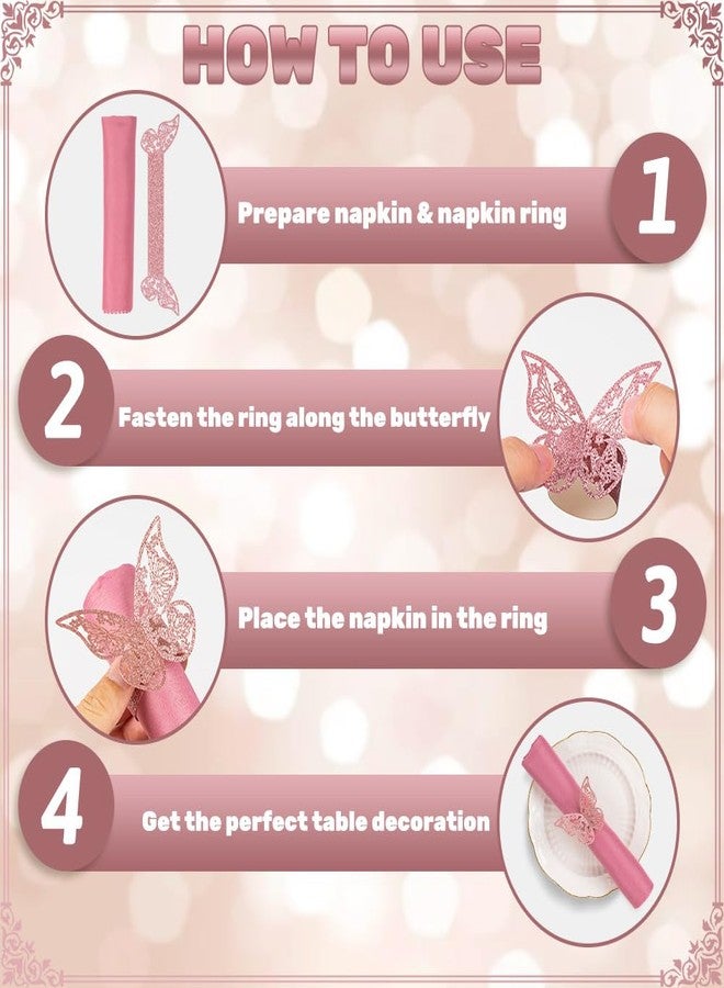 NPKRRSK 100pcs Napkin Rings 3D Butterfly Shape Frosted Paper Napkin Holder for Birthday Dining Weddings Anniversary Restaurant Party Banquet Table Decor - Image 5