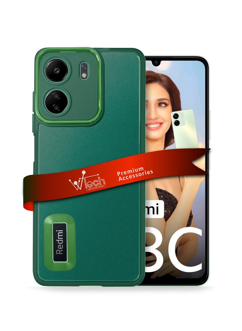 دبليو تيك حافظة لهاتف Xiaomi Redmi 13C 4G 2023 باللون الأخضر الداكن بتصميم هجين وشفاف ورفيع وأنيق من السيليكون الناعم - Image 1