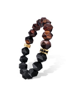 AWNL Men's Beaded Bracelet with Black Onyx and Red Tiger Eye, Natural Gemstones Silver Lucky Wheel Charm Gift for Husband Boyfriend  - Image 3