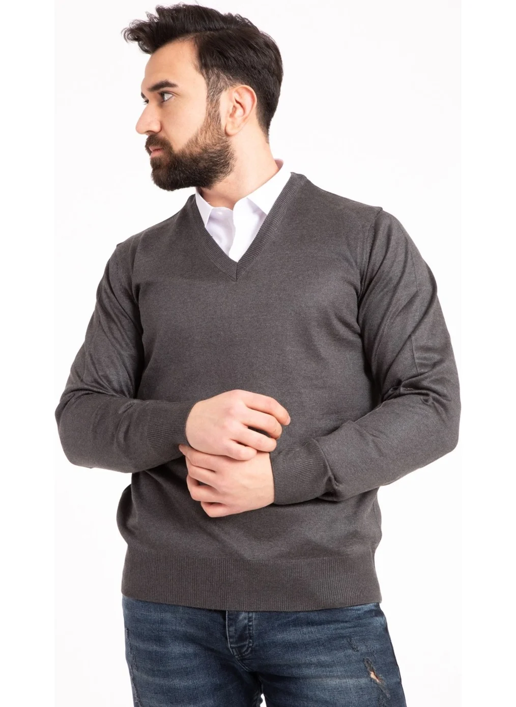 Mutlu City Men's Thin Wool Knitwear Regular Dad V Neck Sweater 5130