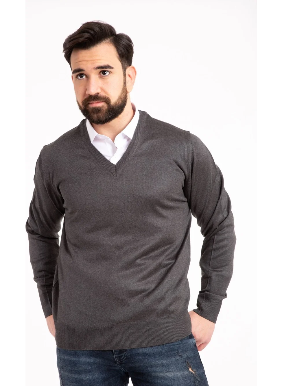 Mutlu City Men's Thin Wool Knitwear Regular Dad V Neck Sweater 5130