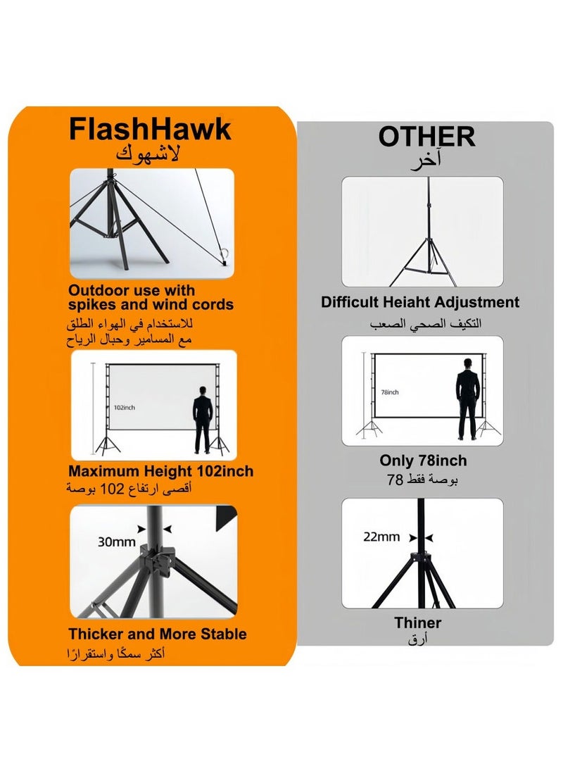 فلاشهوك شاشة عرض محمولة 120 بوصة 16: 9 خارجية وداخلية مع حامل ثلاثي القوائم مرتفع 2.6 متر - Image 3